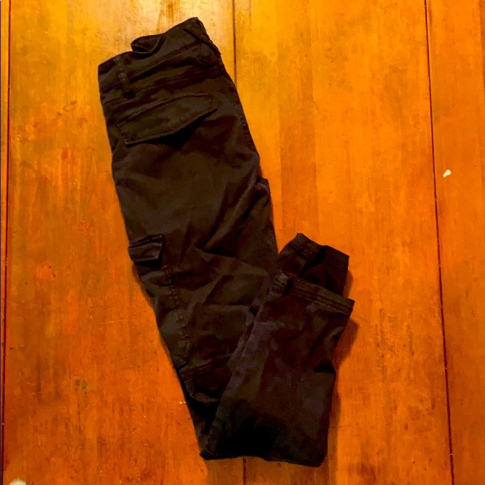 Skinny black seamed cargo pants